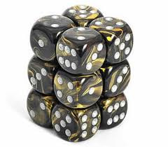 Chessex (27618): D6: 16mm: Leaf: Black Gold/Silver 