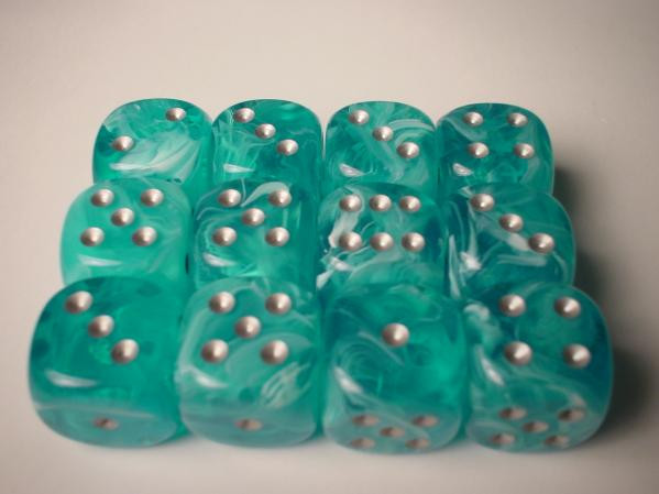 Chessex (27665): D6: 16mm: Cirrus: Aqua/Silver 