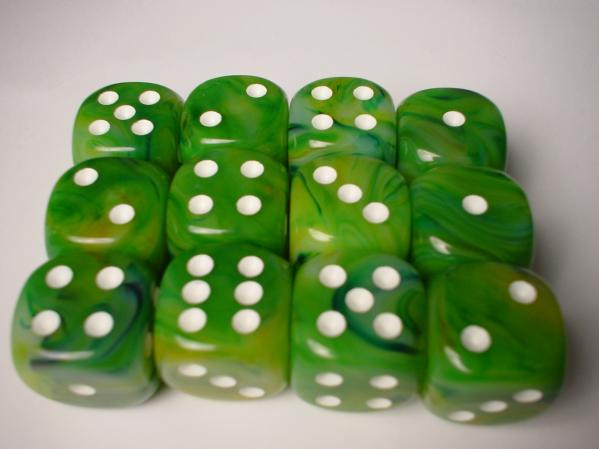 Chessex (27685): D6: 16mm: Phantom: Green/White 