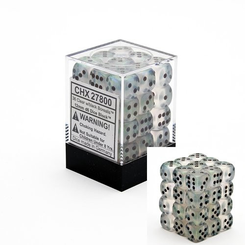 Chessex (27800): D6: 12mm: Borealis: Clear/Black 