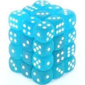 Chessex (27816): D6: 12mm: Frosted: Caribbean Blue/White 