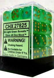 Chessex (27825): D6: 12mm: Borealis: Light Green/Gold 