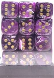 Chessex (27837): D6: 12mm: Vortex: Purple/Gold 