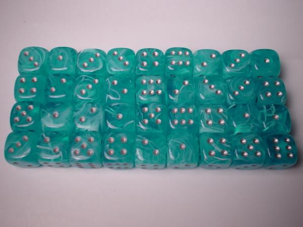 Chessex (27865): D6: 12mm: Cirrus: Aqua/Silver 