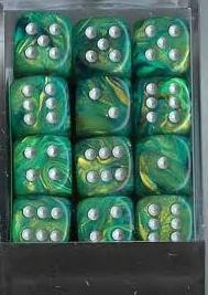 Chessex (27895): D6: 12mm: Lustrous: Green/Silver 