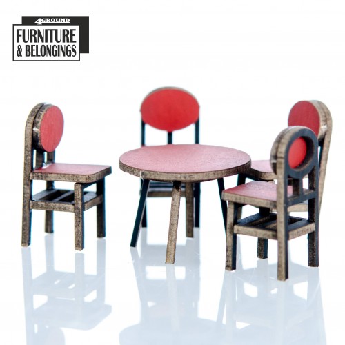 4Ground Miniatures: 28mm Furniture: Food Court Table And Chairs 
