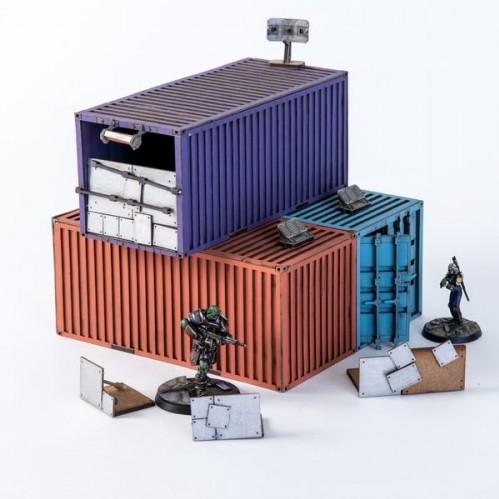 4Ground Miniatures: 28mm: 3X Damaged Stacked Containers A (Option 2) 