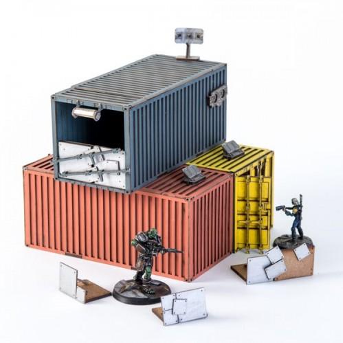 4Ground Miniatures: 28mm: 3X Damaged Stacked Containers A (Option 3) 