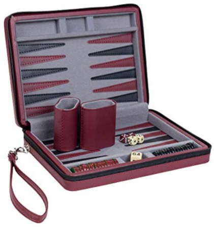 9" Backgammon Zip Case Burgundy 