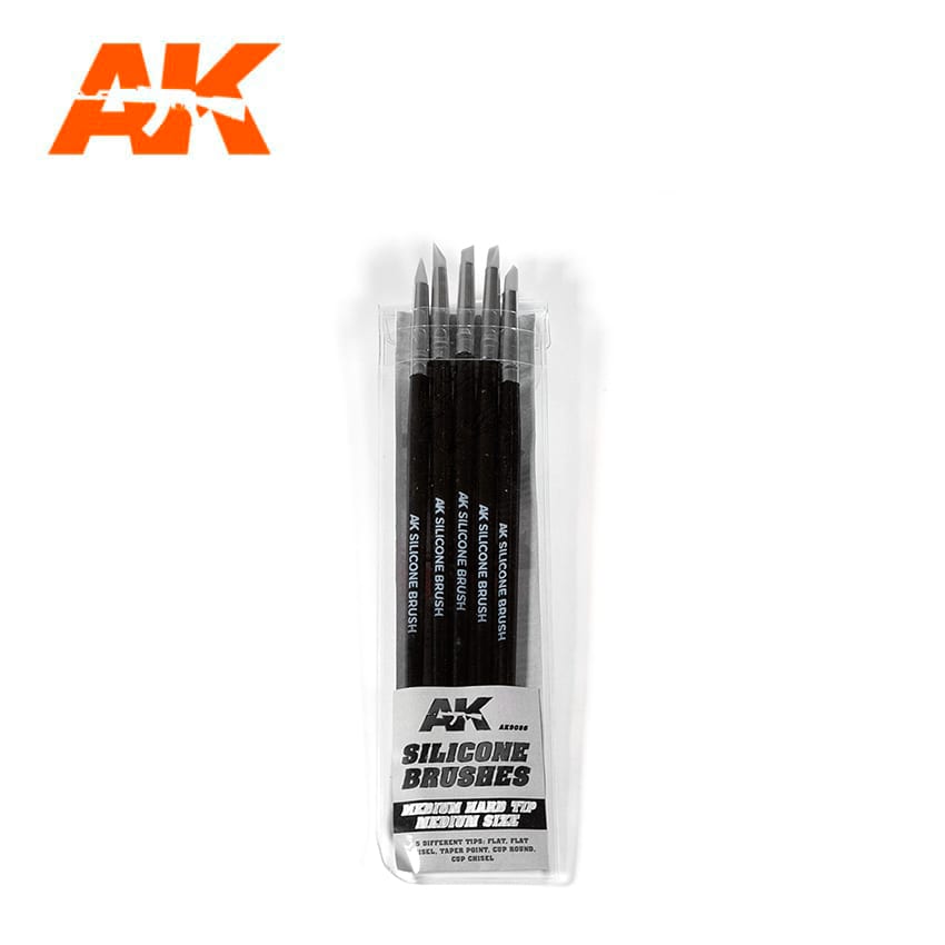 AK-Interactive Brushes: Silicone Brushes Medium Hard Tip, Medium - 5Pk 