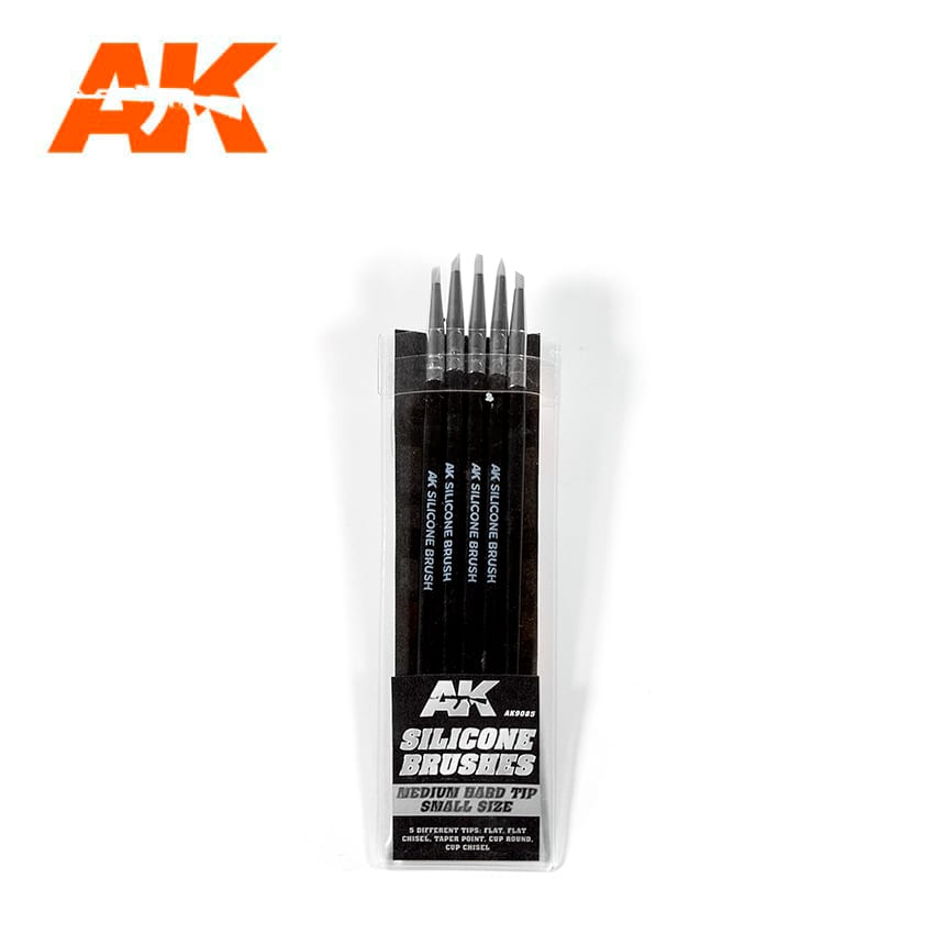 AK-Interactive Brushes: Silicone Brushes Medium Hard Tip, Small - 5Pk 