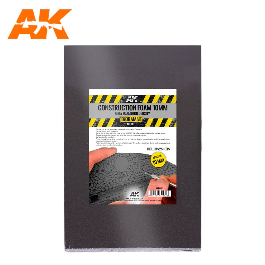 AK Interactive Construction Foam 10mm - Grey Foam 195 X 295mm includes 2 sheets 