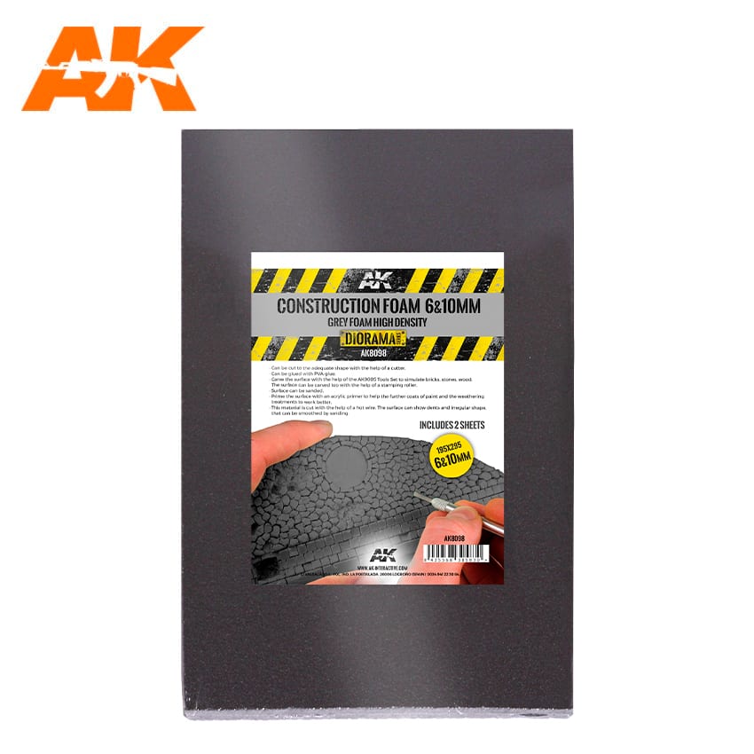 AK Interactive Construction Foam 6 & 10mm - Grey Foam includes 2 sheets 