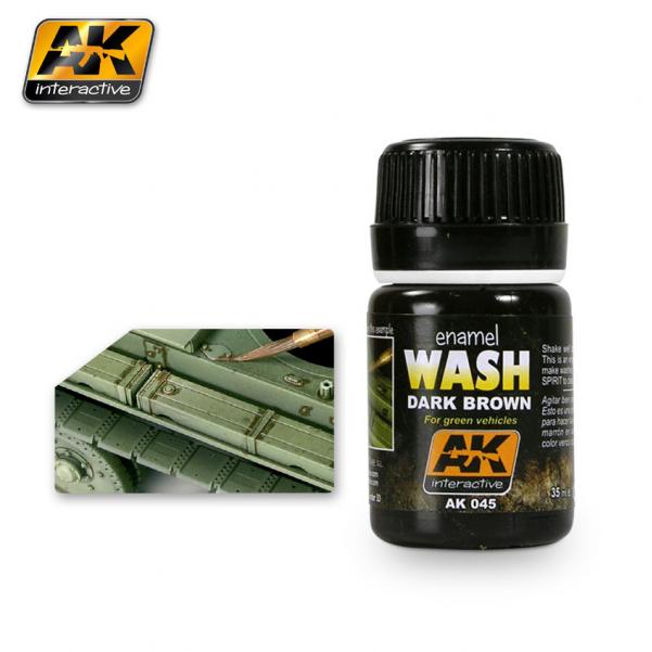 AK-Interactive Enamel Washes: Dark Brown (For Green Vehicles) 
