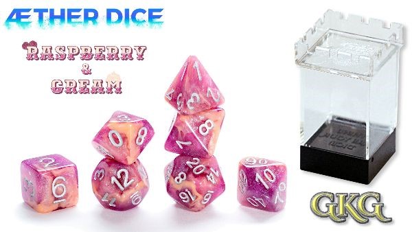 Aether Dice: 7 Piece Set: RASPBERRY AND CREAM 