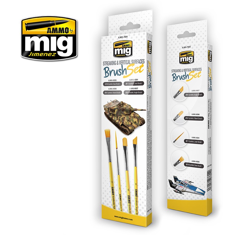 Ammo MIG: Streaking and Vertical Surfaces Brush Set 