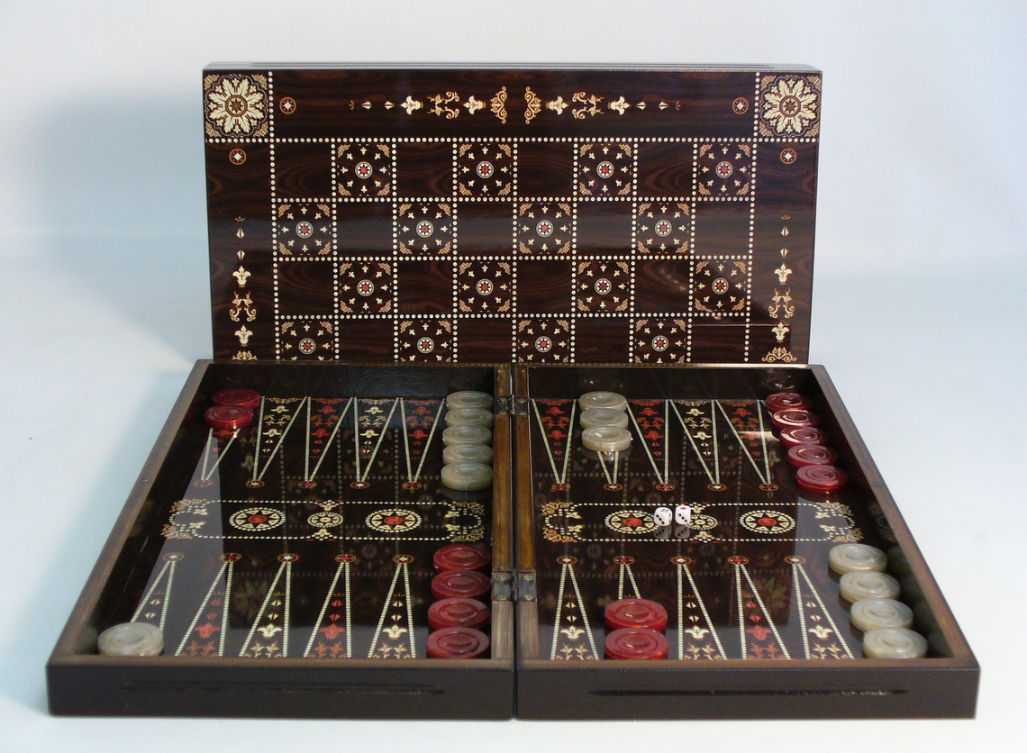 Backgammon: 19" Flowered Decoupage with Chessboard Back 