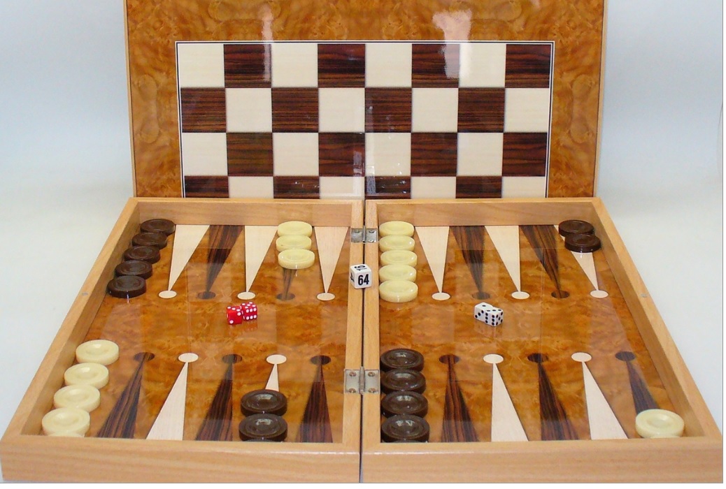Backgammon Burl Wood Style Decoupage Wood Folding Set 