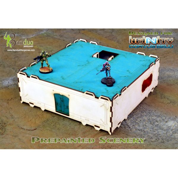 Bandua Wargames: Infinity Terrain Pre-Painted: Modular Building (White & Turquoise) 