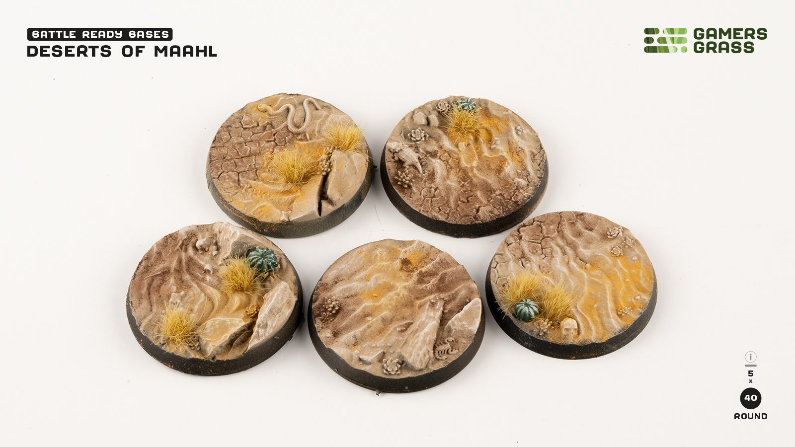 Battle Ready Bases: Deserts of Maahl Round 40mm (x5) 