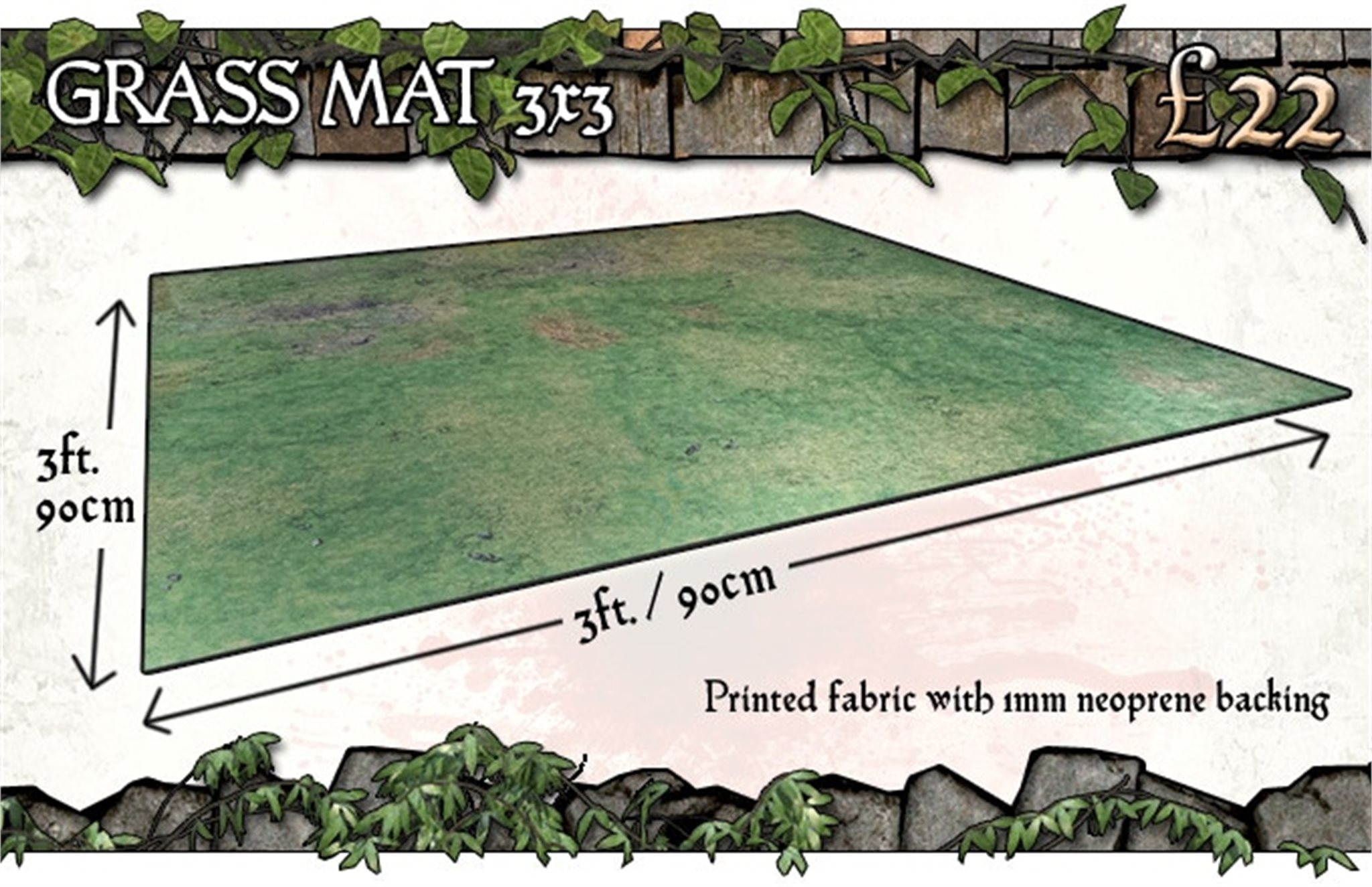 Battle Systems: Gaming Mat: Grassy Fields (3 x 3)  