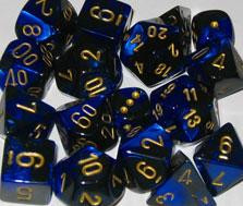 Chessex (26235): D10: Gemini: Black Blue/Gold 