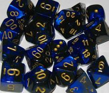Chessex (26435): Polyhedral 7-Die Set: Gemini: Black Blue/Gold 