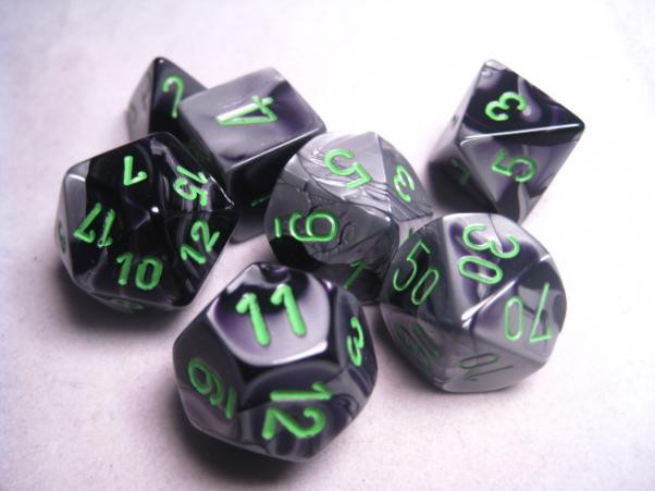 Chessex (26445): Polyhedral 7-Die Set: Gemini: Black Grey/Green (DAMAGED) 