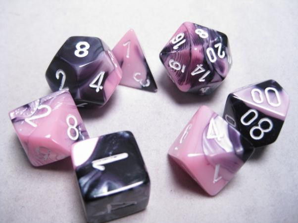 Chessex (26430): Polyhedral 7-Die Set: Gemini: Black Pink/White 