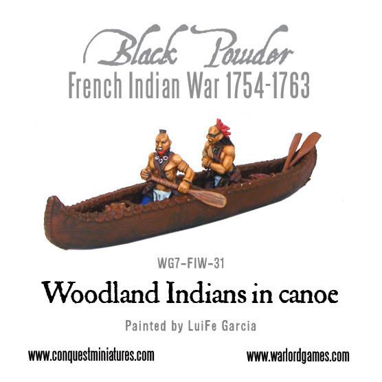 Black Powder: French Indian War 1754-1763: Woodland Indians in canoe 