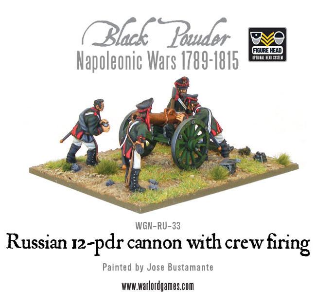 Black Powder Napoleonic Wars: Russian 12 Pdr Cannon1809-1815 with crew firing 