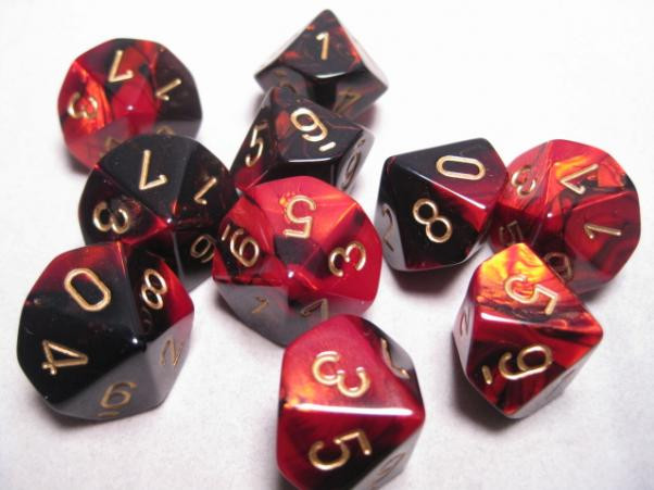 Chessex (26833): D6: 12mm: Gemini: Black Red/Gold 