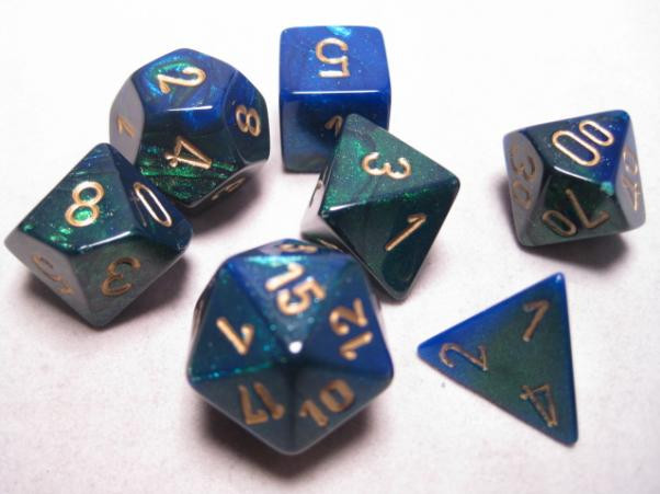 Chessex (26636): D6: 16mm: Gemini: Blue Green/Gold 