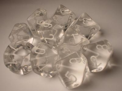 Chessex (23201): D10: Translucent: Clear/White 