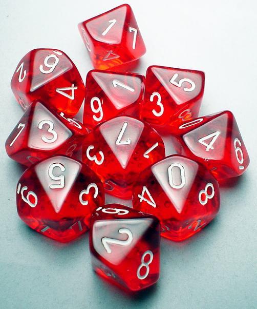 Chessex (23204): D10: Translucent: Red/White 