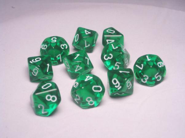 Chessex (23205): D10: Translucent: Green/White 