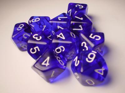 Chessex (23206): D10: Translucent: Blue/White 