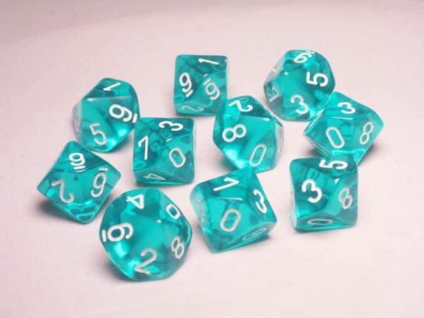 Chessex (23215): D10: Translucent: Teal/White 