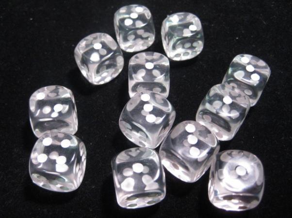 Chessex (23601): D6: 16mm: Translucent: Clear/White 