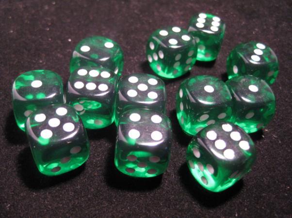 Chessex (23605): D6: 16mm: Translucent: Green/White 