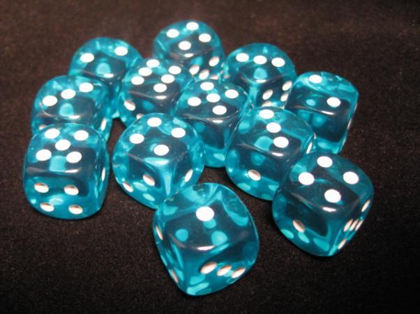 Chessex (23615): D6: 16mm: Translucent: Teal/White 
