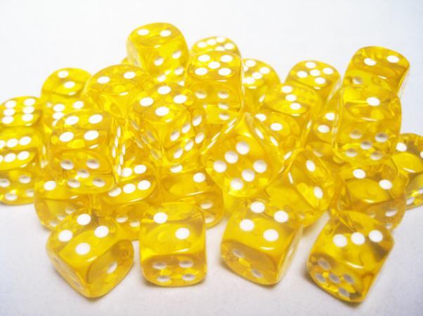 Chessex (23802): D6: 12mm: Translucent: Yellow/White 
