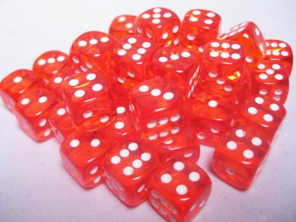 Chessex (23803): D6: 12mm: Translucent: Orange/White 