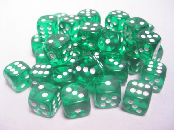 Chessex (23805): D6: 12mm: Translucent: Green/White 