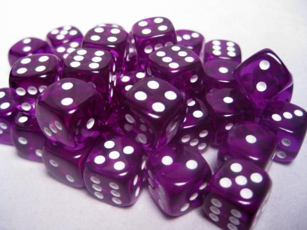 Chessex (23807): D6: 12mm: Translucent: Purple/White 