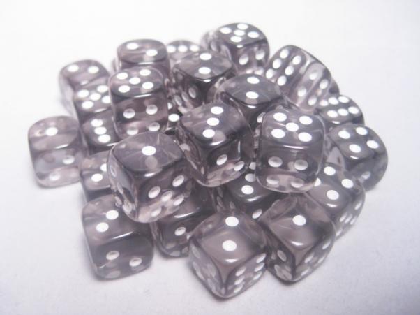 Chessex (23808): D6: 12mm: Translucent: Smoke/White 