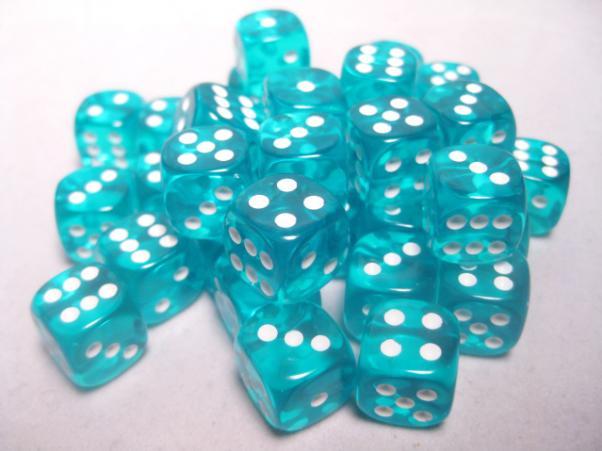 Chessex (23815): D6: 12mm: Translucent: Teal/White 