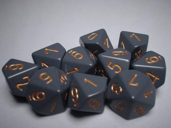 Chessex (25220): D10: Opaque: Dark Grey/Copper 
