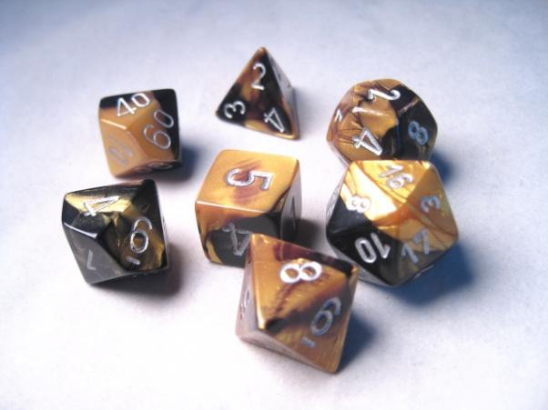 Chessex (26451): Polyhedral 7-Die Set: Gemini: Black-Gold/Silver 
