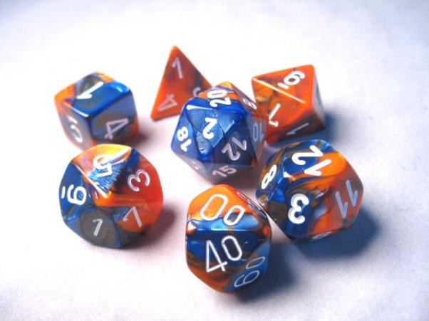 Chessex (26452): Polyhedral 7-Die Set: Gemini: Blue-Orange/White 